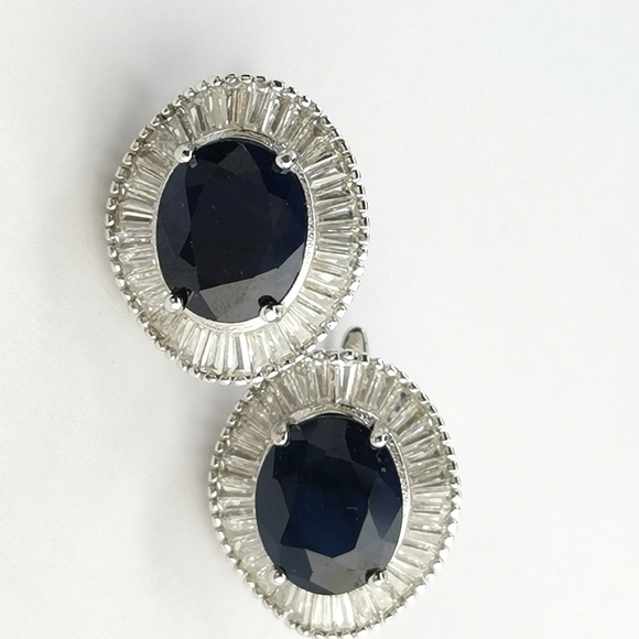 Sapphire Earrings Sterling Silver Omega Back - Picture 11 of 15